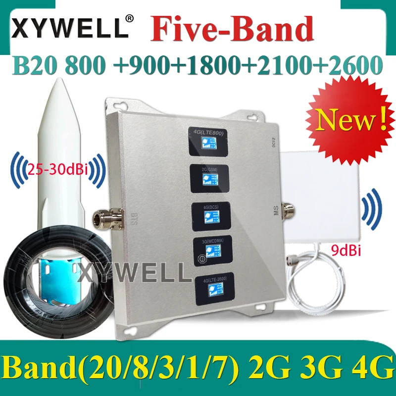 B20 800/900/1800/2100/2600 МГц пять Band 2g 3g 4g Сотовая связь усилитель сигнала GSM UMTS LTE