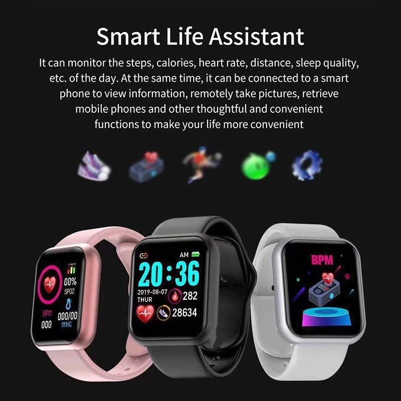 D20 Y68 Smart Watch 2021 for Men Women Heart Rate Blood Pressure Monitor Waterproof Sport Smartwatch for Andriod IOS Smart Clock 4