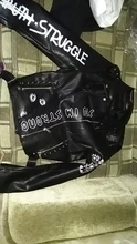 Jacket Punk Biker-Coat Rivets Leather Short Letters-Print Motorcycle Women Outwear Ailegogo