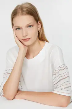 

Koton Women White Short Sleeve Sleeve Detail Bluz 9 YAK68543PW