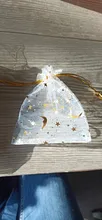 Bolsa de gasa de 50 Uds., bolsas negras de estrellas y luna de 9*12cm, paquete de organza de diseño especial, regalo de boda bronceado, paquete de joyería de dulces