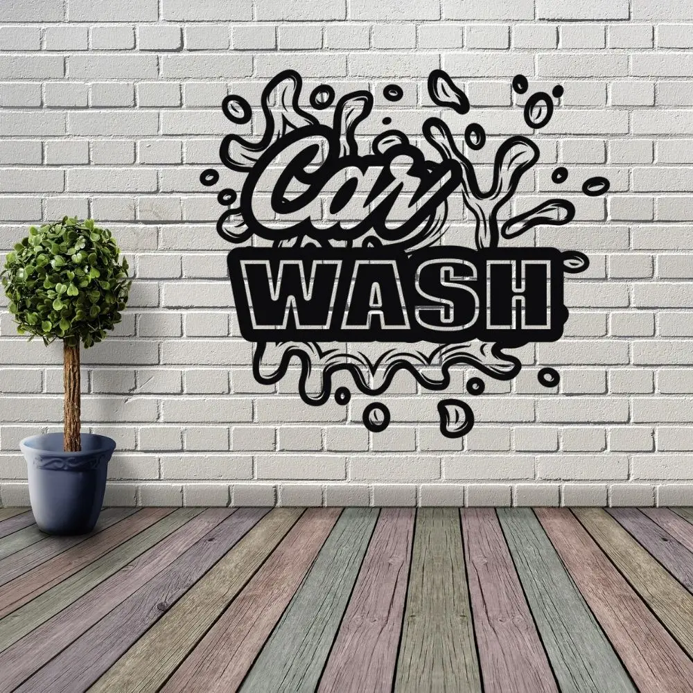 

Car Wash Text With Water Splash Wall Art Vinyl Sticker Car Service Auto Car Wash A001610