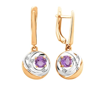 

Gold earrings with amethyst and cubic zirconia sunlight