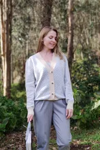 GIGOGOU solo Breasted V cuello mujeres botón árbol de Navidad negro suéter de punto Cardigan suelto de Jersey chaqueta abrigo