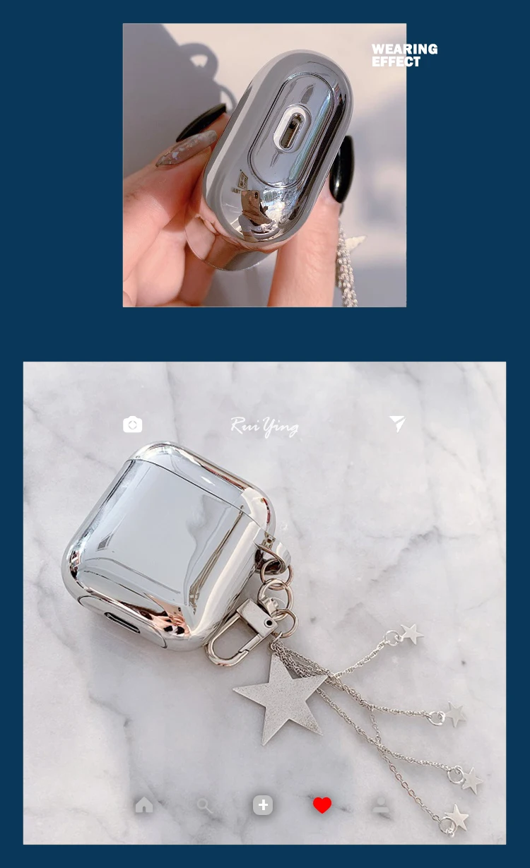 Luxury cute plating metal color five-pointed star pearl silicone Bluetooth Wireless Earphone Case For Apple AirPods 1 2 Headset