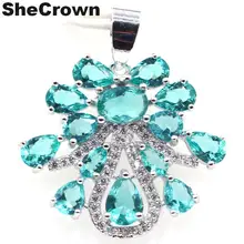 32x23 мм Роскошный большой размер создан насыщенный Синий Аквамарин натуральный CZ женский серебряный кулон