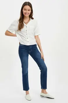 

DeFacto Woman's Straight Denim Jeans Women Casual Blue Denim Bottoms Women Fit Slim Denim Trousers-R3498AZ20SP