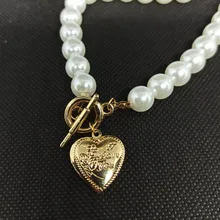 Collar con colgante de concha de amor para mujer, gargantilla de cadena de perlas Simple de 6MM de estilo Vintage, joyería de moda al por mayor