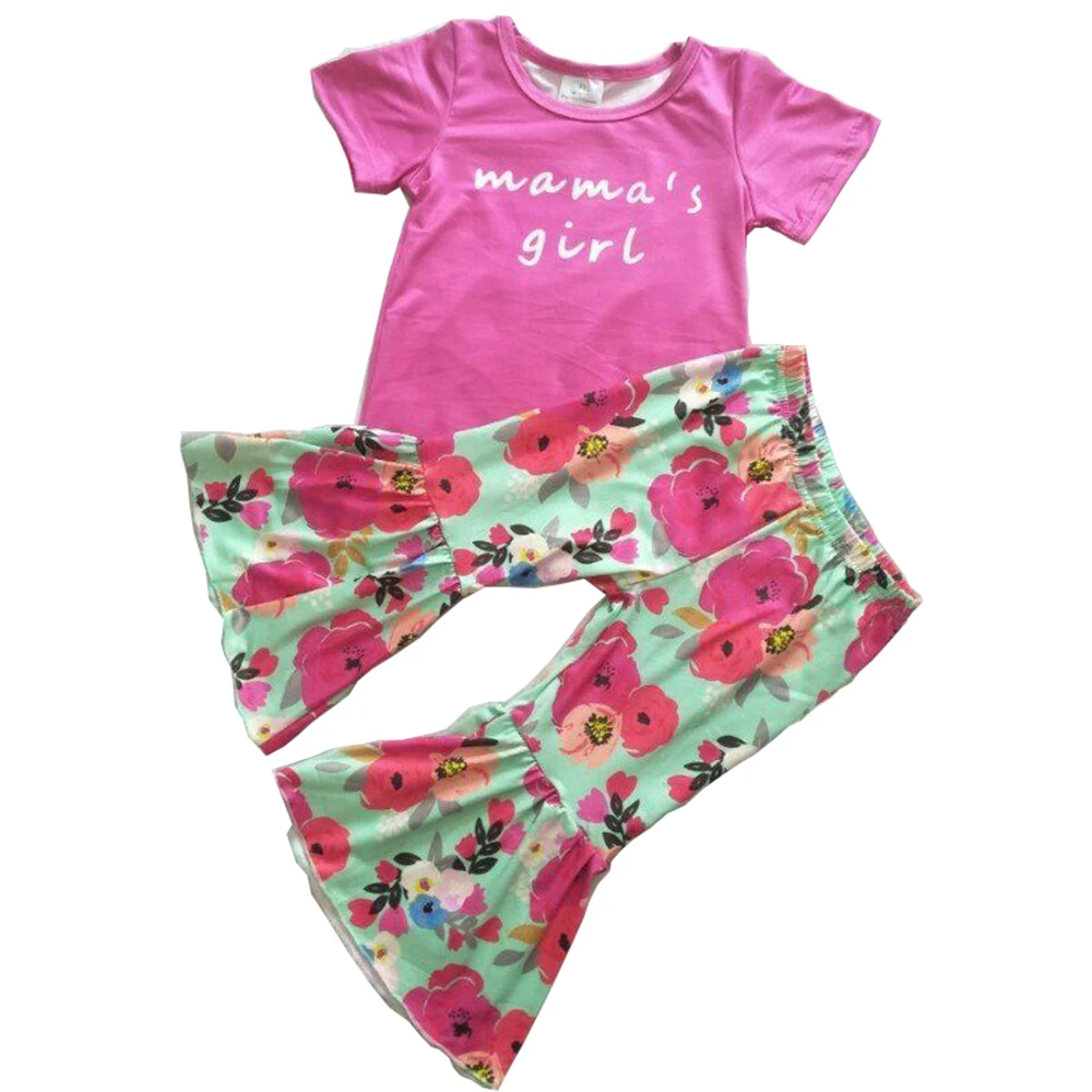 

Spring New Children's Boutique Clothing Baby Girls Hot Pink Top Floral Pants Summer 2pcs Infant Toddler Outfit Clothes Set