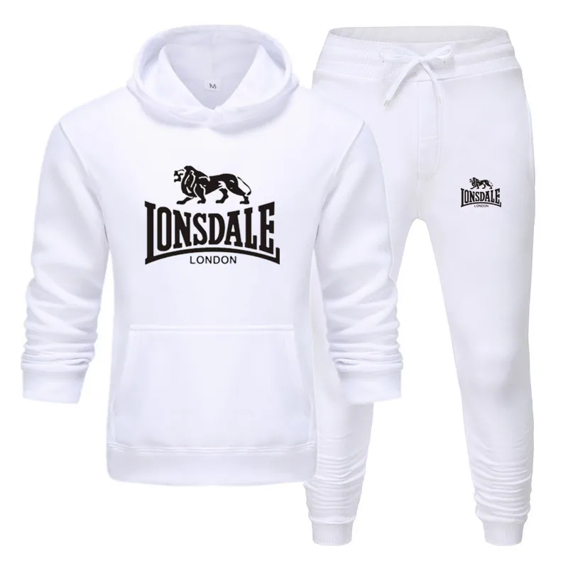BS-BS Модные мужские толстовки с принтом LONSDALE, костюмы, фирменный спортивный костюм, мужские толстовки в стиле хип-хоп+ спортивные штаны, осенне-зимний флисовый пуловер с капюшоном - Цвет: BS-BS