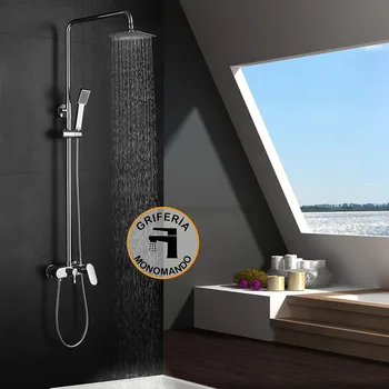 

Kibath Column single lever shower extra long VIEW and extensble 100-150cm. Handle and sprayer Square