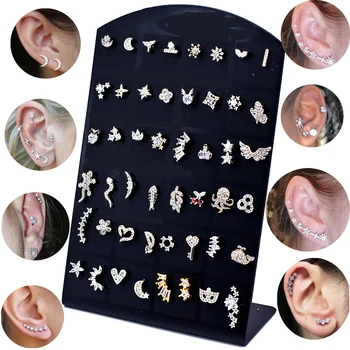 

1PC Steel Ear Tragus Cartilage Piercing CZ Stud Piercing Moon Star Cartilage Earring Conch Tragus Stud Helix Cartilage Piercing