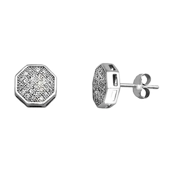 

925 Sterling silver earrings m. Rhodium-plated Octagon zircons [AA3953]
