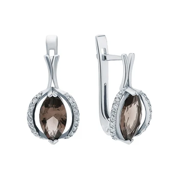 

Silver earrings with раухтопазами and cubic zirconia sunlight sample 925