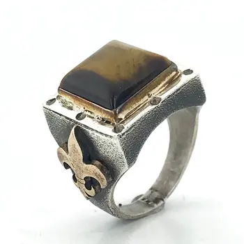 

Special Series Handwork Natural Tiger 'S Eye Baguette Silver Men 'S Ring