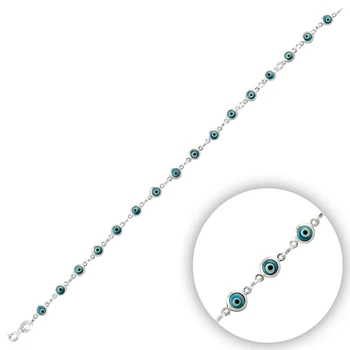 

KUTAYDAN 925 Sterling Silver 4mm Hand Job Glass Eye Bead Bracelet