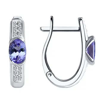 

Sokolov drop earrings with stones in white gold with diamonds and tanzanites, fashion jewelry, 585, women's male, long earrings