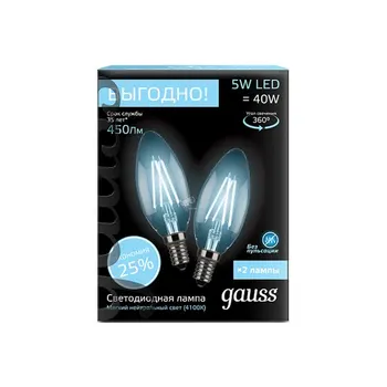 

Gauss filament candle lamp E 14 5W 4100 K (2 pcs) 103801205 p