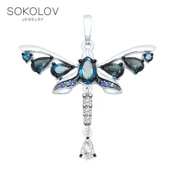 

SOKOLOV suspension of silver with a blue topaz and fianitami fashion jewelry 925 women's male, pendants for neck women