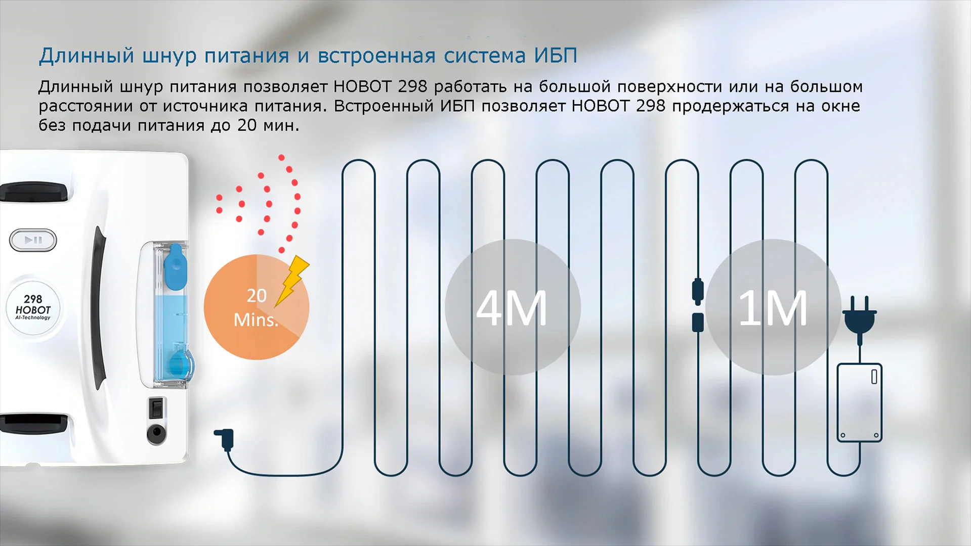 НОВИНКА! Робот для мытья окон HOBOT 298 Ultrasonic с распылителем и возможностью управления со смартфона, синий