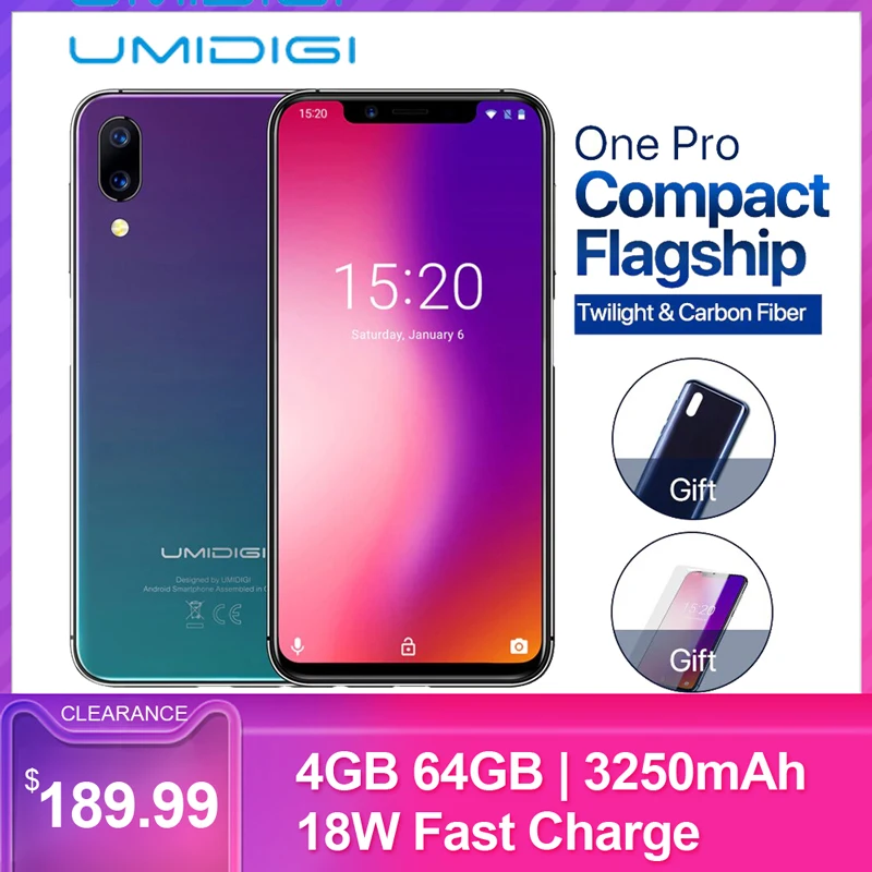 Global Bands UMIDIGI One Pro 5.9inch Notch 19:9 Bezel-less Full Screen Android 8.1 Mobile Phone 4GB 64GB Octa Core Smartphone