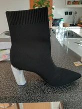 Aphixta-Botas de tacón de hoja de Metal para mujer, Botines de tacón de aguja, de tela elástica, puntiagudas