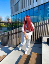 AISI QUEENS-peluca larga de cabello sintético para mujer, pelo largo recto de color rojo, pequeño, parte de encaje, Cosplay, negro, blanco y Rubio