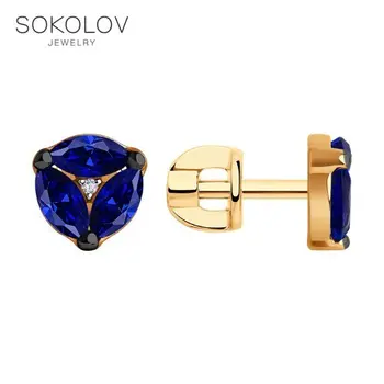 

Sokolov drop earrings with stones in gold with diamonds and sapphires, fashion jewelry, 585, women's male, long earrings