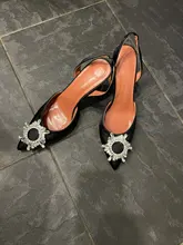 Zapatos de tacón alto con diamantes de imitación para mujer, calzado de seda satinada con punta puntiaguda, sin cordones, para boda, talla grande 41 42