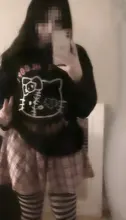 Suéter Harajuku para mujer, jersey con estampado de gato japonés de dibujos animados, estilo perezoso, holgado, informal, de talla grande