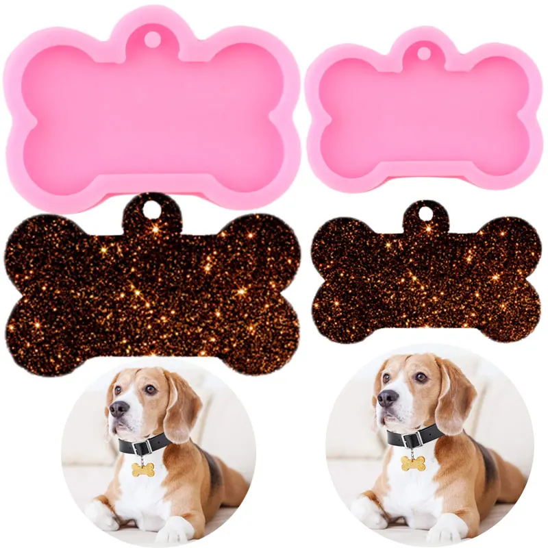 2 Sizes DIY Dog Tag Bone Shaped Keychain Casting Silicone Mould Crafts