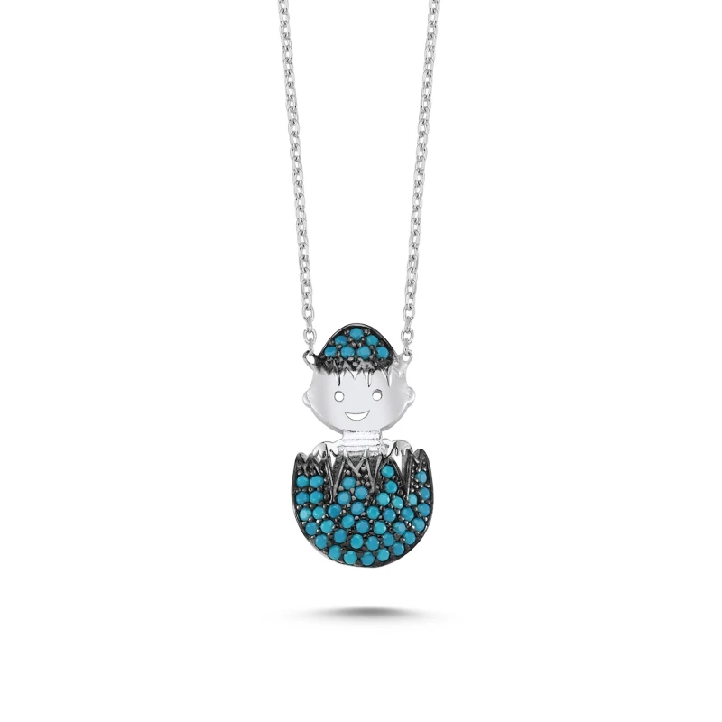 

Turquoise Zircon Gemstone Egg & amp; Baby Necklace