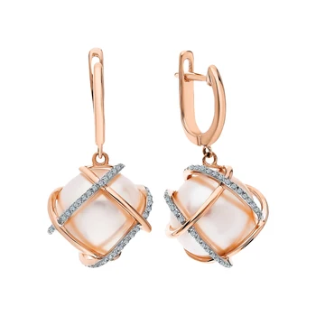 

Gold earrings with pearls cultured and diamonds sunlight sample 585