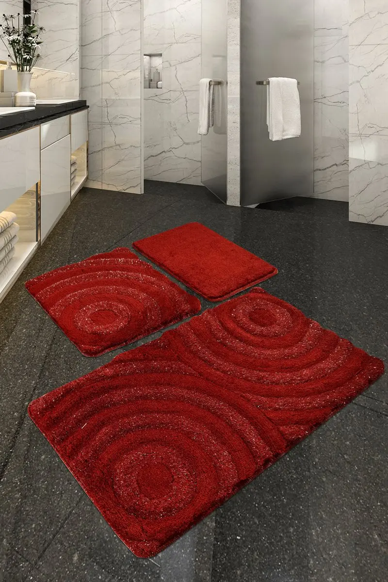 

Bath Mat-mats | Mat Bath Mats Non Slip Anti Mould Mats Red Wave 3L Set 60X100 cm-50X60 Cm-40X60 Cm