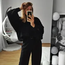 Oversized Sweater Pull-Jumpers Twist-Lantern-Sleeve Women Turtleneck High-Quality European