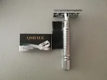Qshave-maquinilla de afeitar clásica de doble filo para hombre, mango corto, caja de regalo, 1 hoja de afeitar y 5 cuchillas