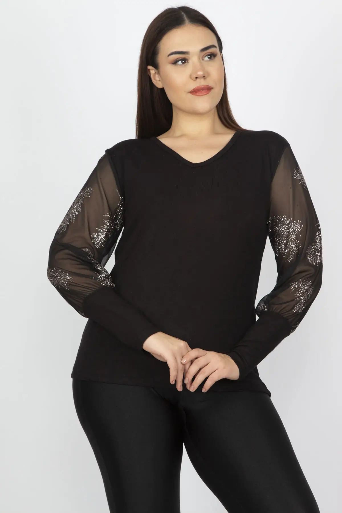 Sans Textile женские черные с рукавами Bluz 65N14048