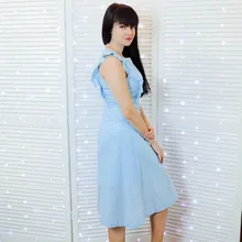 VITIANA-vestido Midi informal para mujer, vestido largo Midi liso en blanco y azul con encaje, sin mangas, elegante para fiesta de verano, 2018