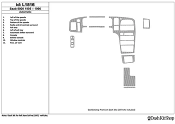 

Interior lining for Saab 9000 1995-1996. Set L1516.