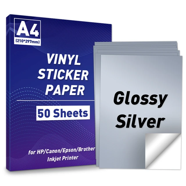 10/50 Sheets A4 Glossy Sticker Paper Silver Color Paper Label Sticker  Waterproof Vinyl Sticker 210