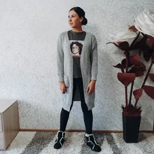 DICLOUD-cárdigan largo de moda para mujer, suéter de punto suelto Harajuku, chaqueta informal de color negro, abrigo de gran tamaño, otoño
