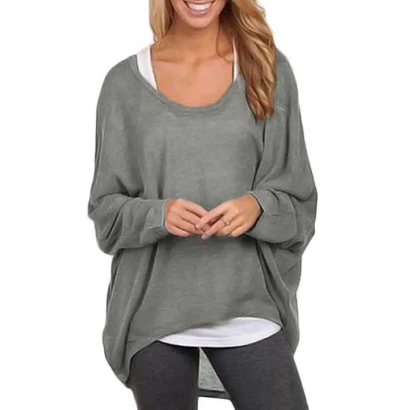 Женская футболка с длинным рукавом летучая мышь свободного покроя|plus size t shirt|women