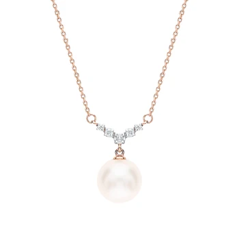 

Gold necklace with cubic zirconia and pearls cultured sunlight sample 585