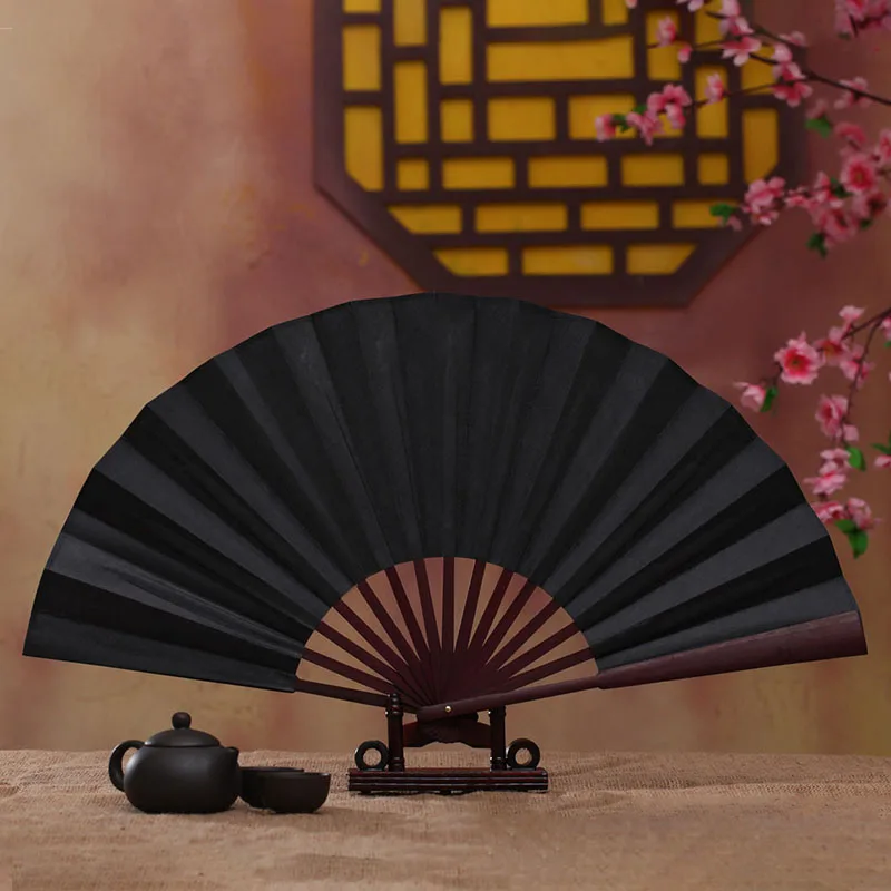 Бамбуковый большой рейв складной ручной вентилятор для мужчин/женщин-Китайский Японский кунг-фу Тай Чи ручной вентилятор для производительности украшения Dan - Цвет: Black