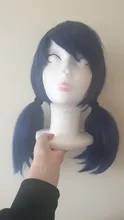 L-correo-Peluca de cabello sintético resistente al calor para Cosplay, pelo liso de doble cola, color azul oscuro, para Halloween