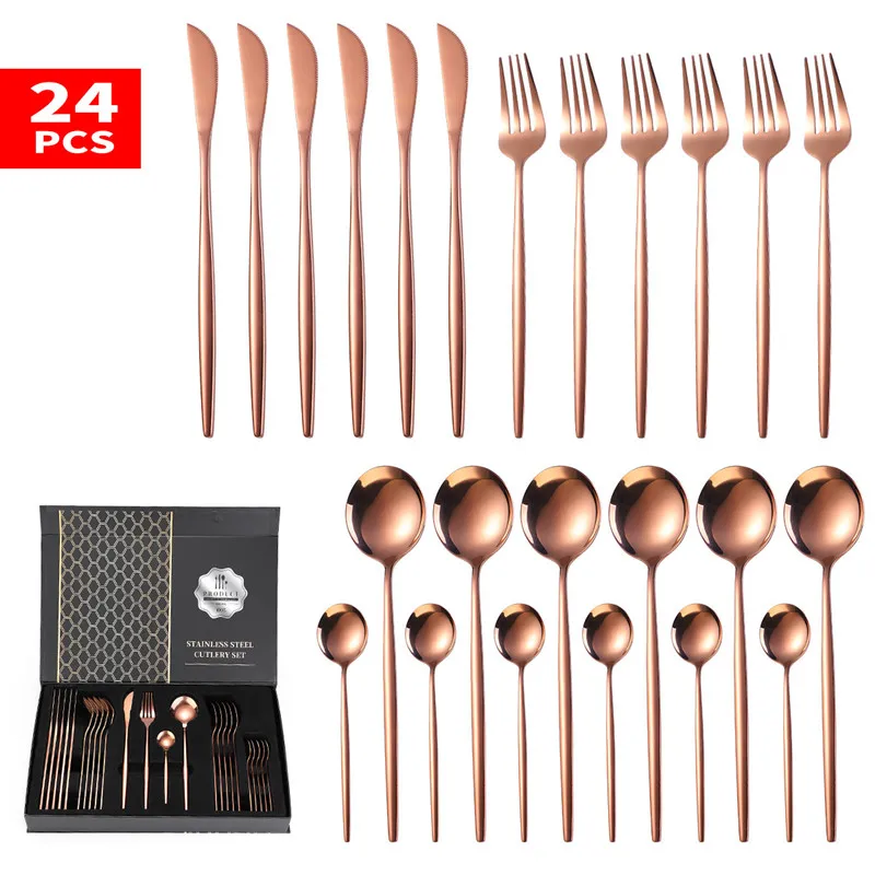 

24 Piece Stainless Steel Cutlery Flatware Place Setting Tableware Set Dinner Knives Spoons Forks Teaspoons Kitchen Utensils Gift