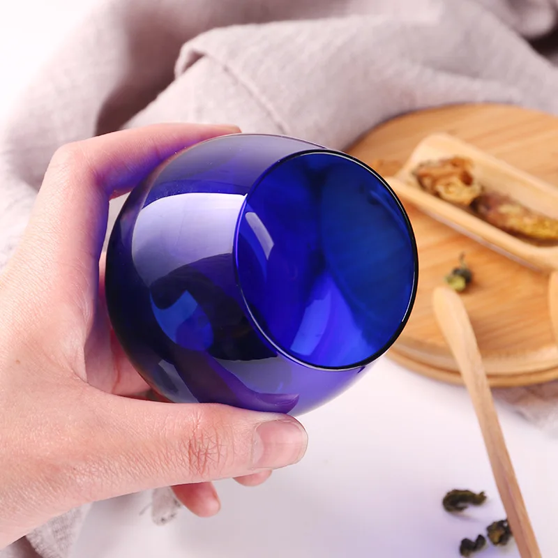 Glass Tea Cup with Blue Sake Tea Cup Crystal Glass Tumbler Heat Resistance Small Volume 4oz 120ml 1 Pc