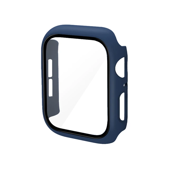 360 Full Bumper Frame Matte Hard Case for Apple Watch 7/6/SE/5/4/3/2/1 Cover Tempered Glass Film for iWatch 41MM 45MM 40MM 44MM Midnight blue