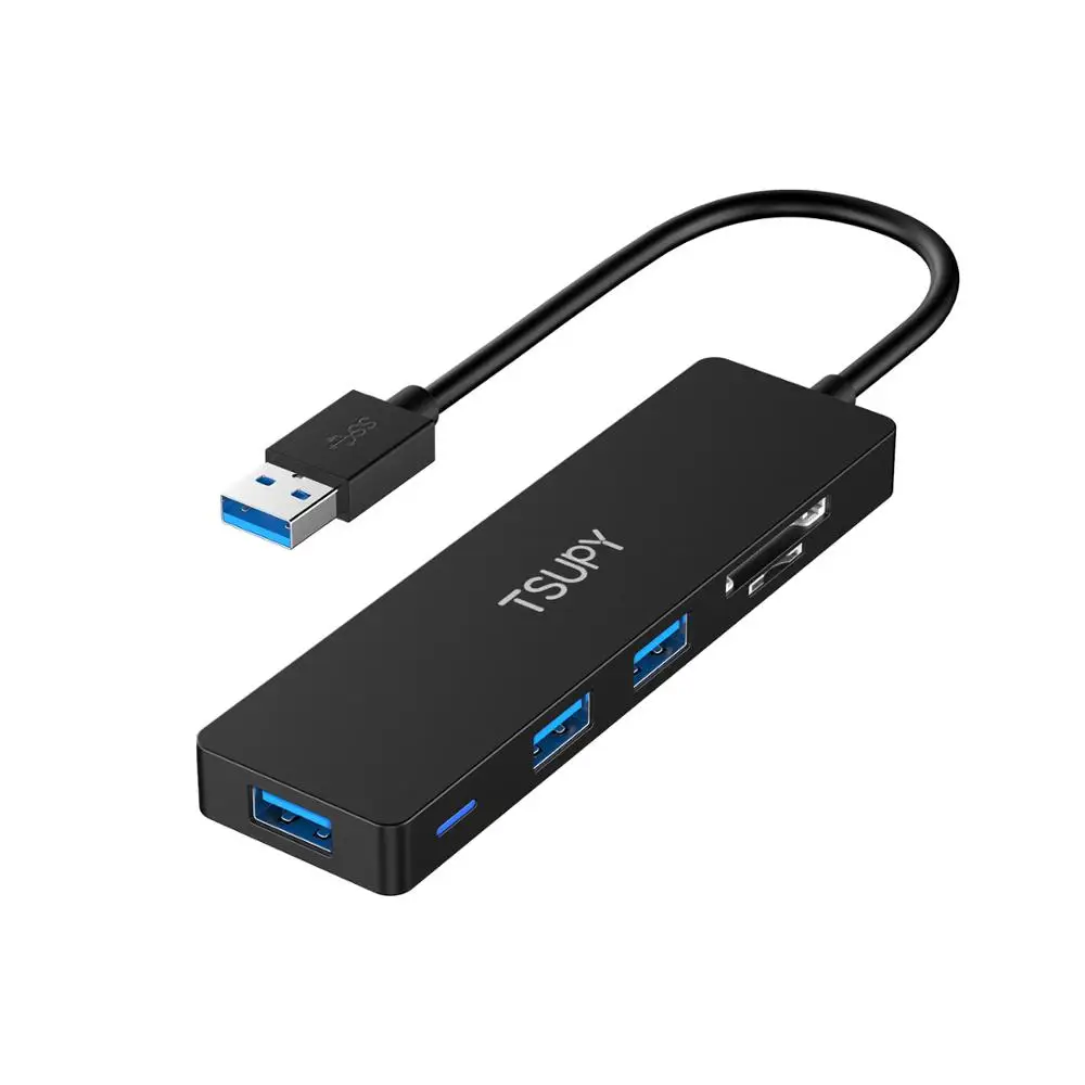 TSUPY тонкий размер usb-хаб USB 3,0-SD TF кард-ридер+ 3 USB 3,0 хаб для hp lenovo ASUS Macbook Air ПК ноутбук 1,2 м длинный кабель - Цвет: cable length 15cm