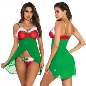 

New Christmas Nightgown Women Lace Sexy Lingerie Exotic G-String Underwear Pajamas Porno Baby Dolls Sexy Costumes Langerie Mujer